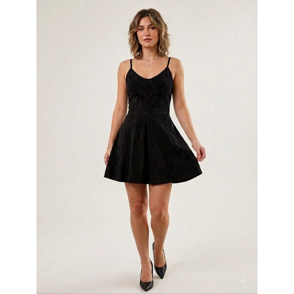 Vintage Michael Hoban North Beach Black Suede Mini Dress Fit & Flare Bustier 5/6